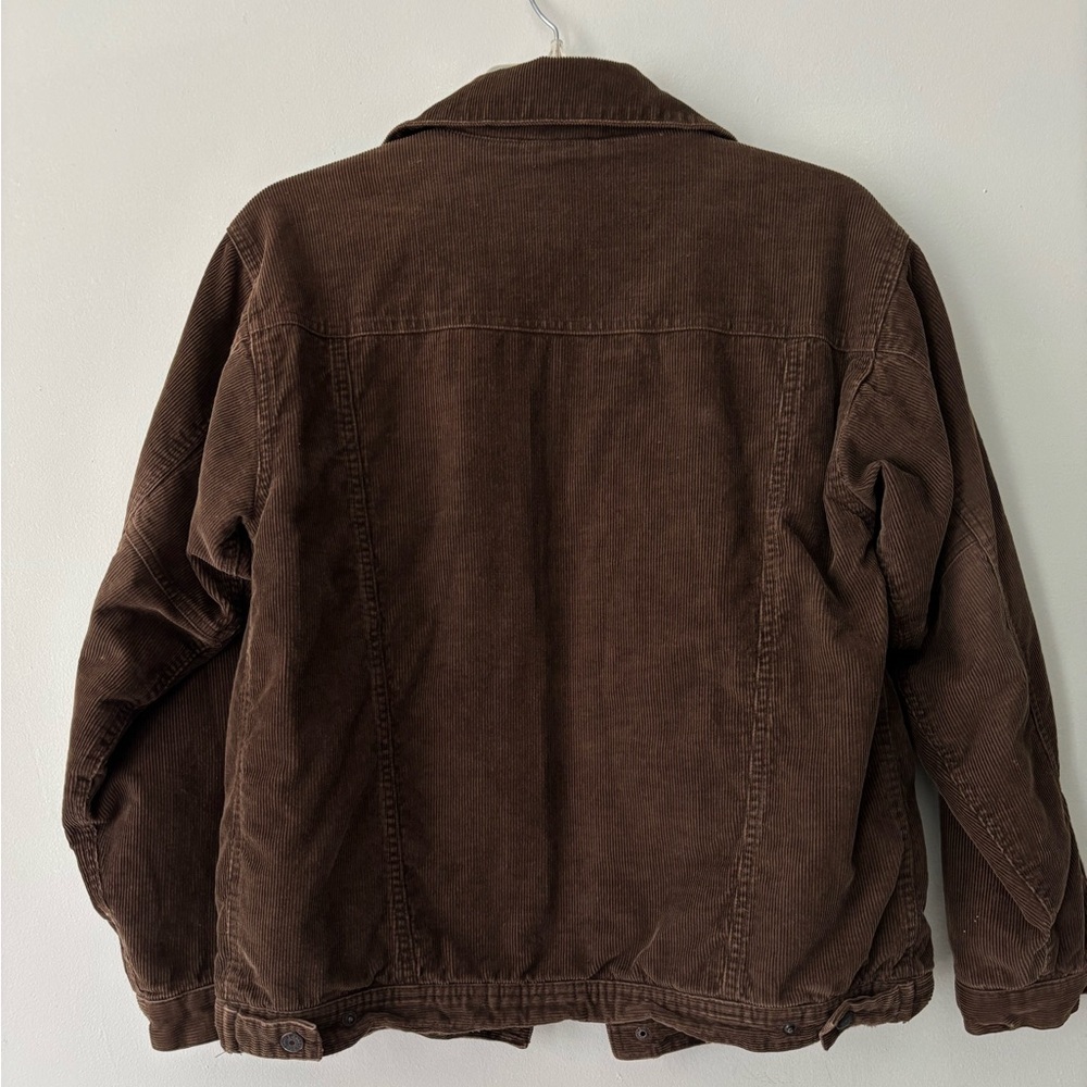 Vintage Boho Brown Corduroy Preppy Button Up Inner Fleece Winter Jacket - Medium - Picture 4 of 9